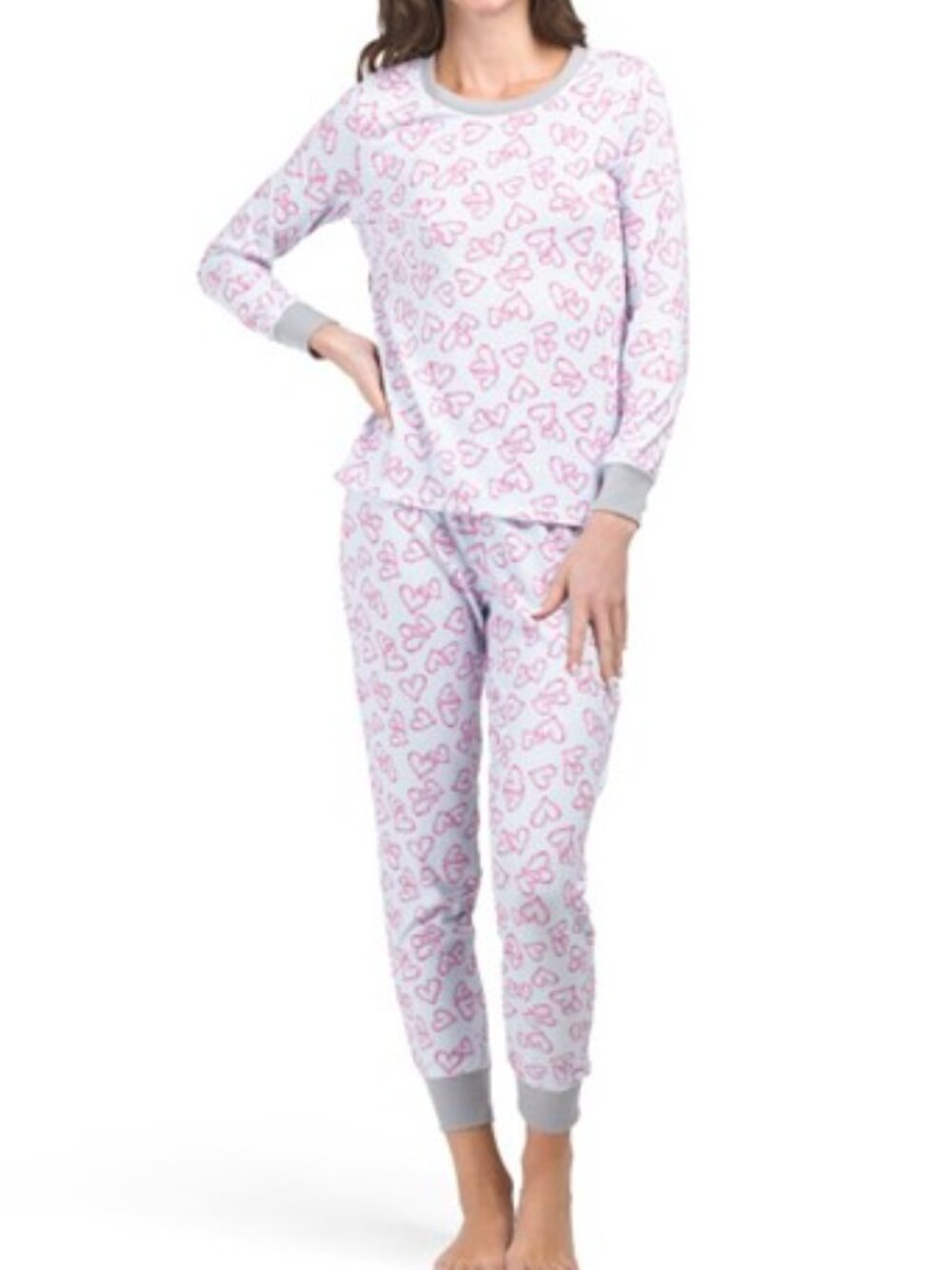 Jane & Bleecker 2PC Heart Candy Canes Cozy Pajamas Top & Joggers Blue & Pink NEW